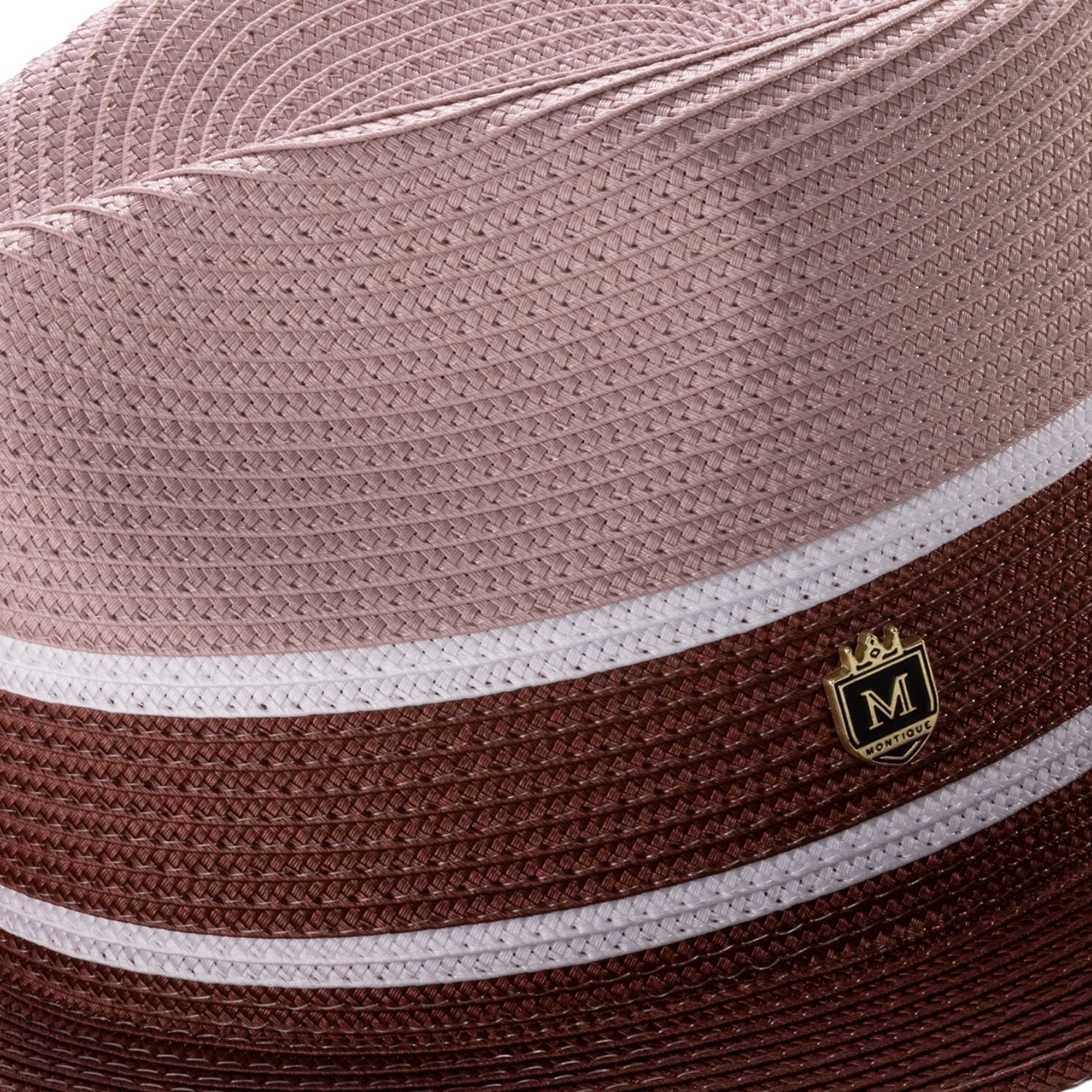 side view three tone fedora white stripe detail