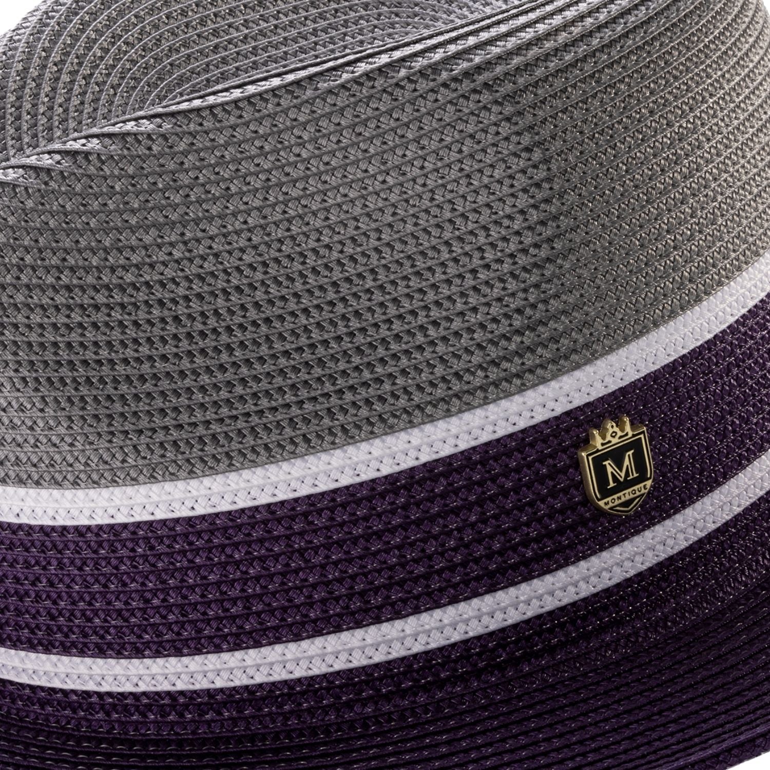 side view three tone fedora white stripe detail