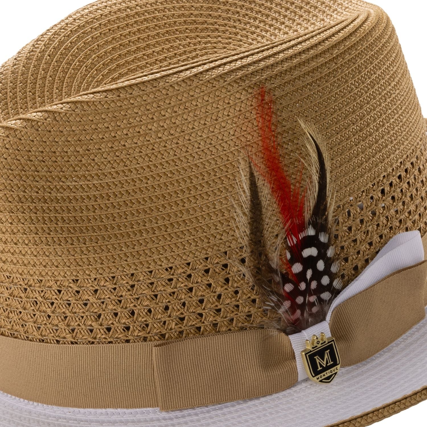 fedora ribbon band feather detail mustard and white hat
