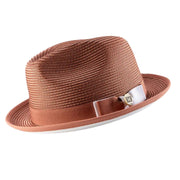 Cognac and White Braided Stingy Brim Fedora Hat by Montique