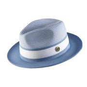 Mens Chambray Two Tone Wide Brim Straw Fedora Hat by Montique