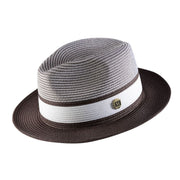 Mens Brown Two Tone Wide Brim Straw Fedora Hat by Montique
