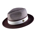 Lorde Collection: Wine Two-tone Pinch Hat Wide Brim Straw Fedora