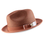 Innovique Collection: Cognac White Bottom Braided Stingy Brim Pinch Fedora Hat