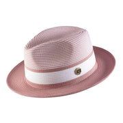 Mens Rose Two Tone Wide Brim Straw Fedora Hat by Montique