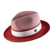Mens Crimson Two Tone Wide Brim Straw Fedora Hat by Montique