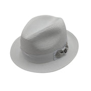 White Poly Braid Fedora with Rhinestone Accent