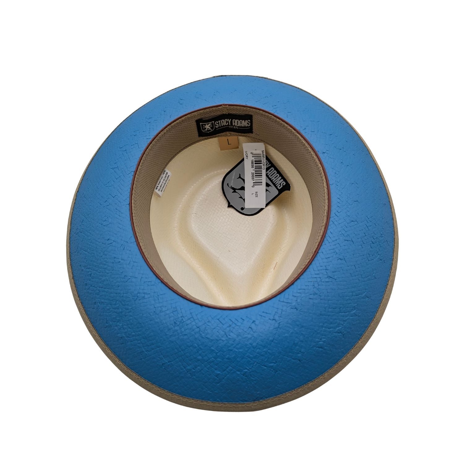 Inside view natural toyostraw fedora hat with center dent crown