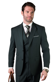 3-Piece Modern Fit Suit with Double Breasted Vest - Hunter Green