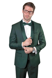 3-Piece 100% Wool Shawl Lapel Tuxedo for Men - Hunter Green