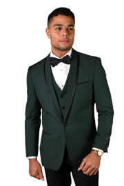 3-Piece Tailored Fit Wool Suit with Bow Tie and Flat Front Pants - Hunter