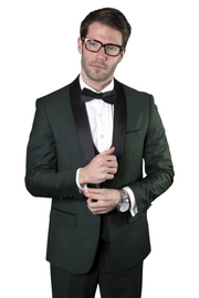 3-Piece 100% Wool Shawl Lapel Tuxedo for Men - Hunter