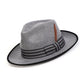 Halcyon Collection: Montique Grey Wool Felt Fedora with Striped Ribbon Band