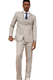 Men’s Solid Textured 3-Piece Hybrid Fit Suit - Ivory