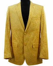 Men’s Velvet Paisley Blazer 2-Button Regular Fit with Notch Lapel - Yellow