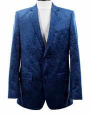 Men’s Velvet Paisley Blazer 2-Button Regular Fit with Notch Lapel - Blue