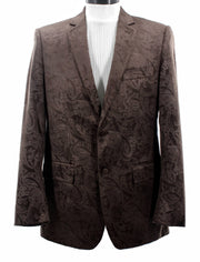 Men’s Velvet Paisley Blazer 2-Button Regular Fit with Notch Lapel - Brown