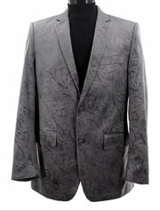 Men’s Velvet Paisley Blazer 2-Button Regular Fit with Notch Lapel - Grey