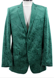 Men’s Velvet Paisley Blazer 2-Button Regular Fit with Notch Lapel - Hunter Green