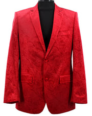 Men’s Velvet Paisley Blazer 2-Button Regular Fit with Notch Lapel - Red