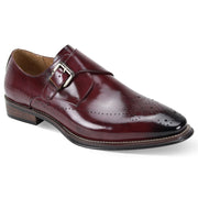 Burgundy Medallion Toe Single Monk Strap Leather Dress Shoes