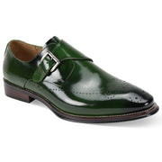 Green Medallion Toe Single Monk Strap Leather Dress Shoes