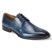 Blue Genuine Leather Lace-Up Dress Shoes with Medallion Toe Detail