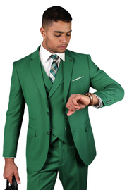 3-Piece Modern Fit Suit with Double Breasted Vest - Kelly Green