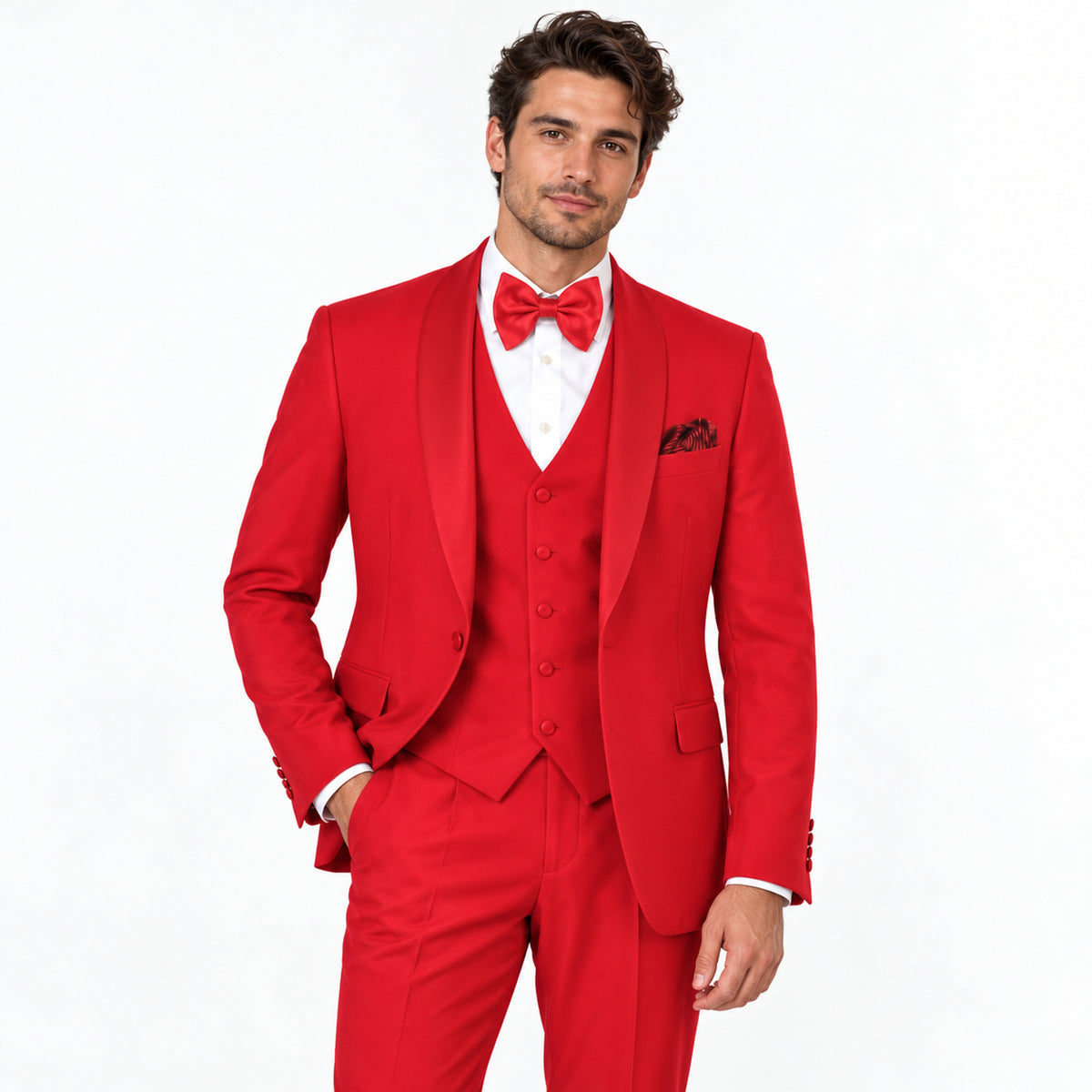 Red 3-Piece Shawl-Lapel Modern Fit Tuxedo - model view