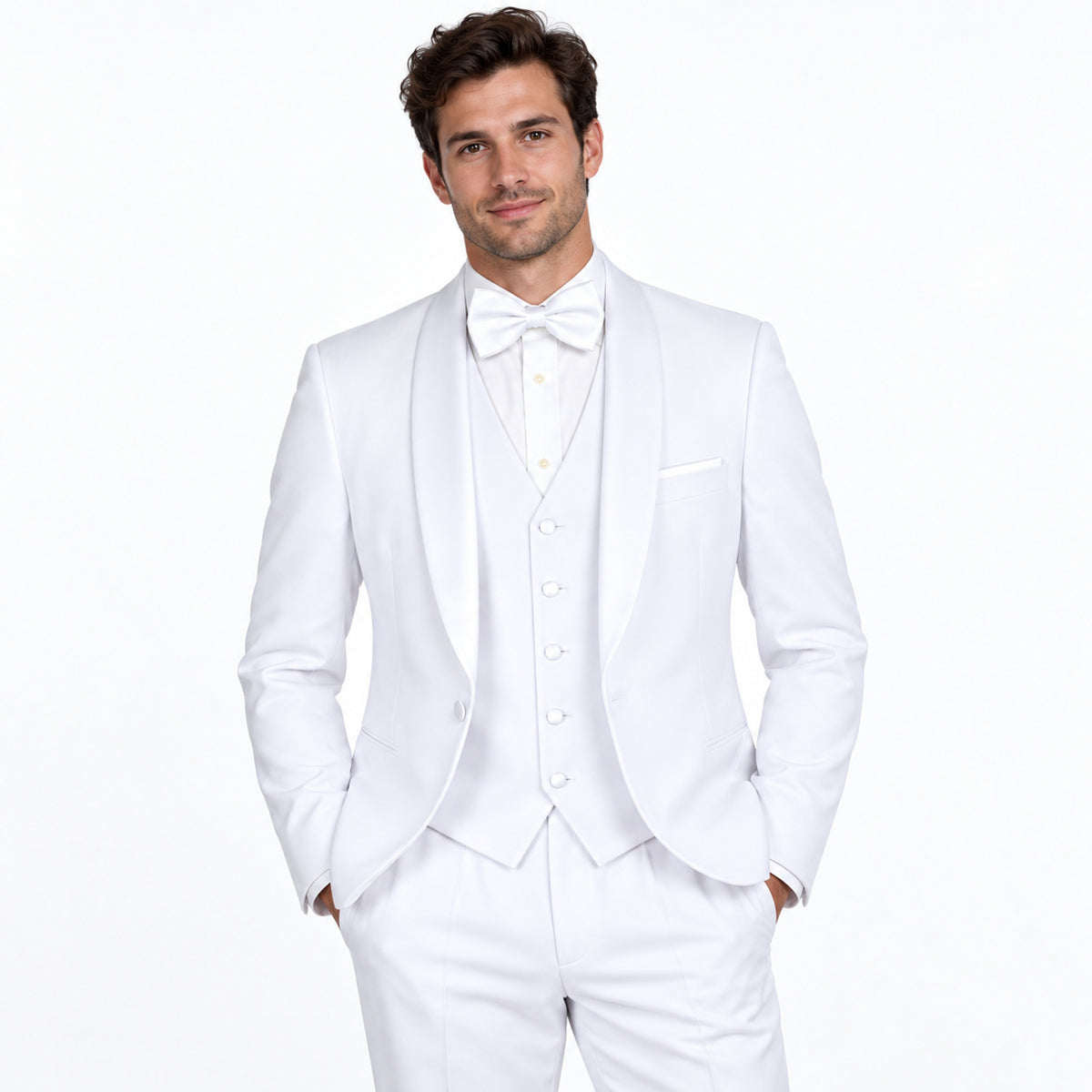 White 3-Piece Shawl-Lapel Modern Fit Tuxedo - model view