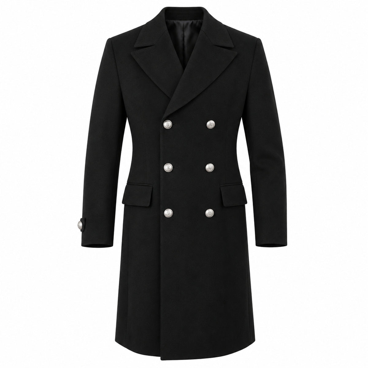 Black Double-Breasted Three-Quarter Coat, product view