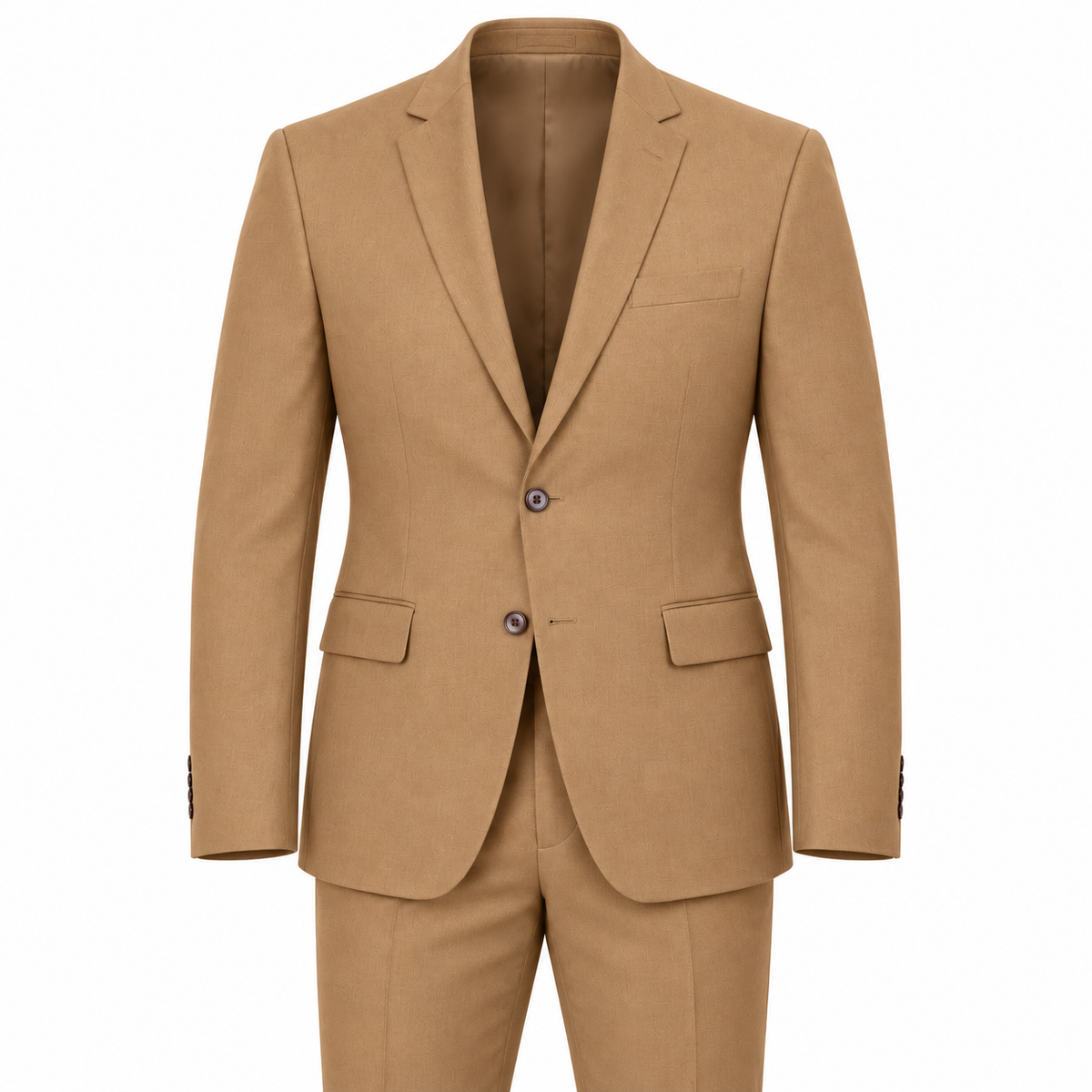 Camel two-piece modern-fit suit — AI-generated approximate color visualization
