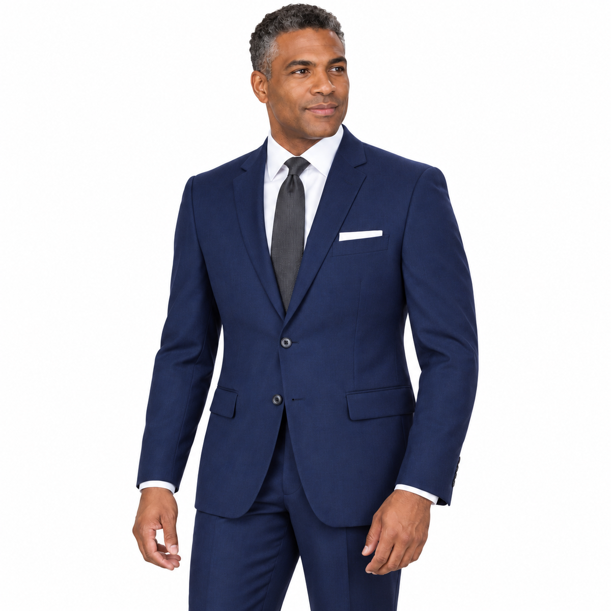 French Blue 2 Piece Modern Fit Suit Notch Lapel Flat Front Pants - model view