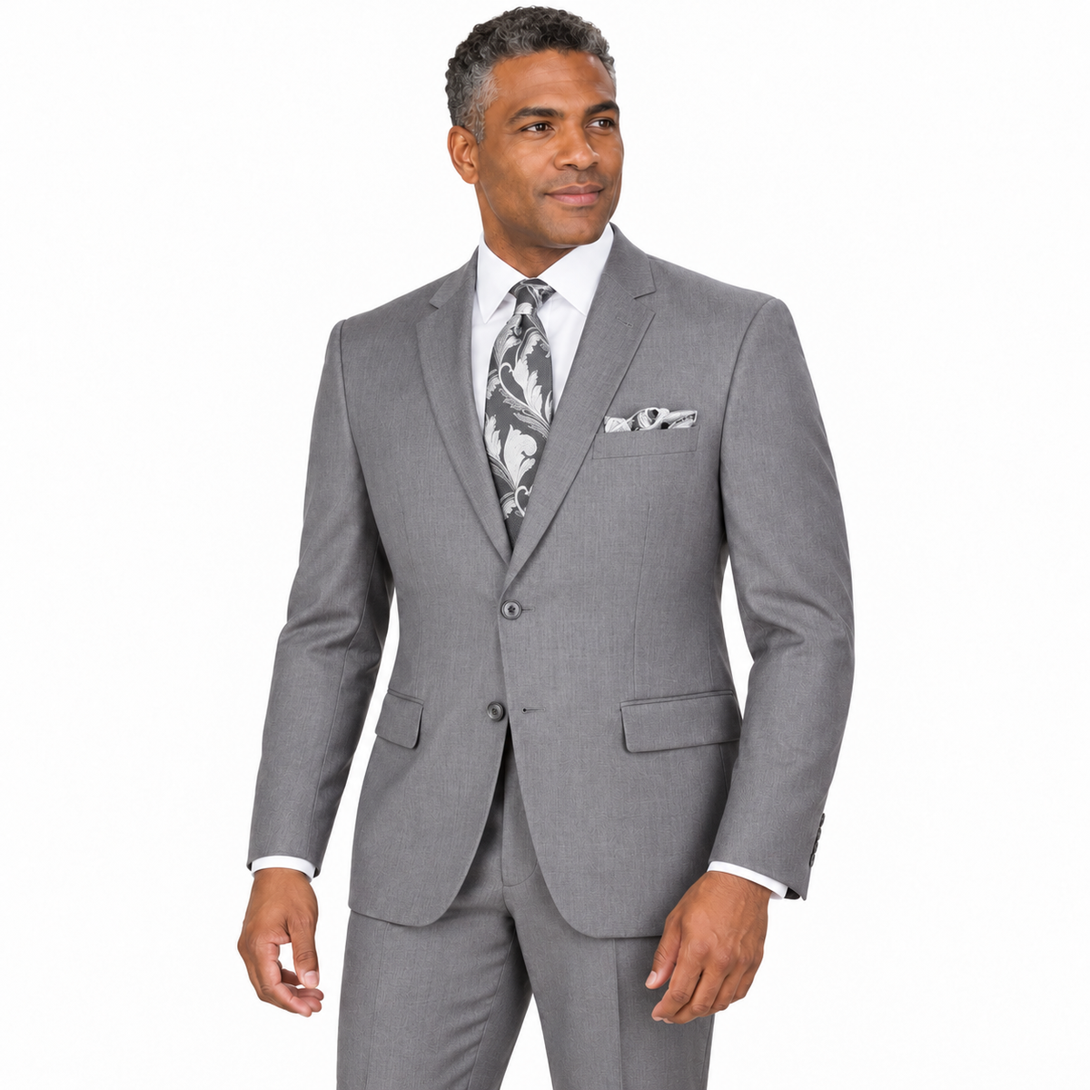 Grey 2 Piece Modern Fit Suit Notch Lapel Flat Front Pants - model view