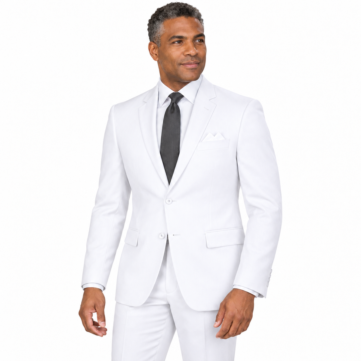 White 2 Piece Modern Fit Suit Notch Lapel Flat Front Pants - model view