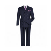 Navy Stripe 100% Wool 3-Piece Double-Breasted Suit