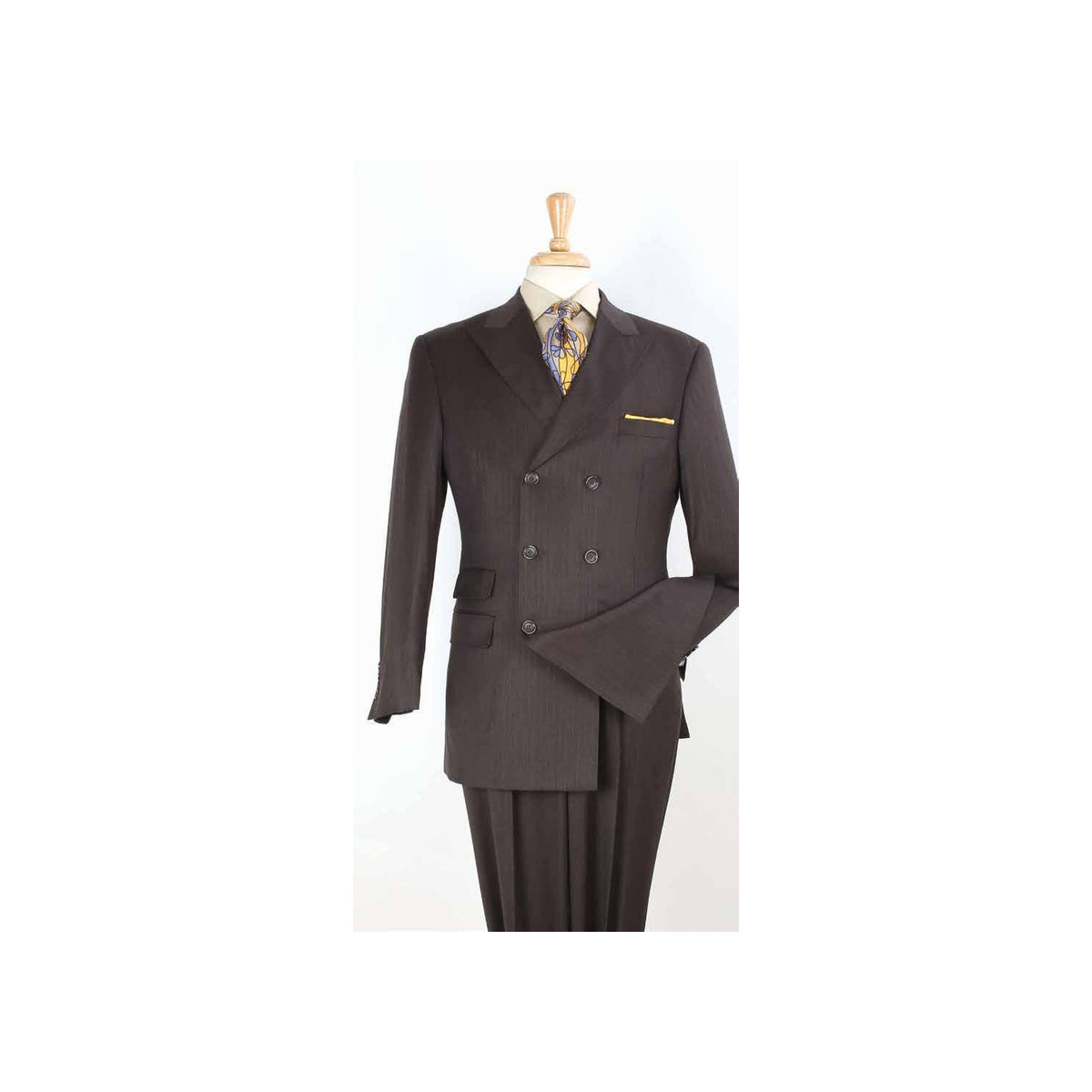 Brown Stripe 100% Wool 3-Piece Double-Breasted Suit - catalog view