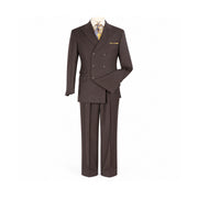 Brown Stripe 100% Wool 3-Piece Double-Breasted Suit