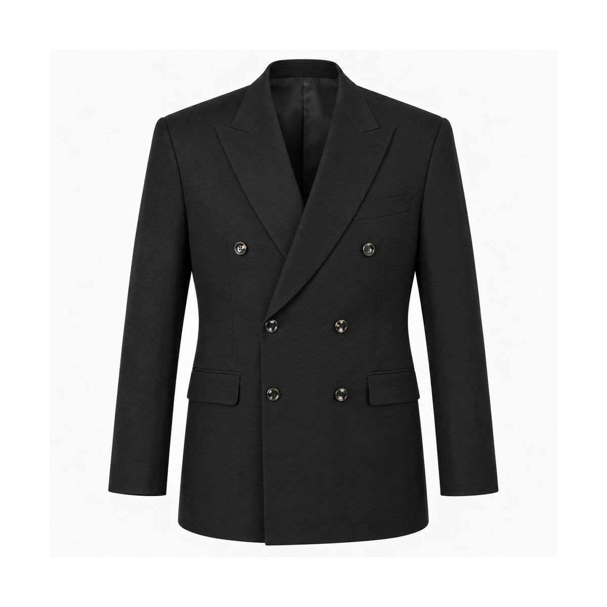Black Double-Breasted Peak-Lapel Sport Coat - front product view