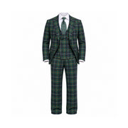 Green Windowpane 100% Wool 3-Piece Suit