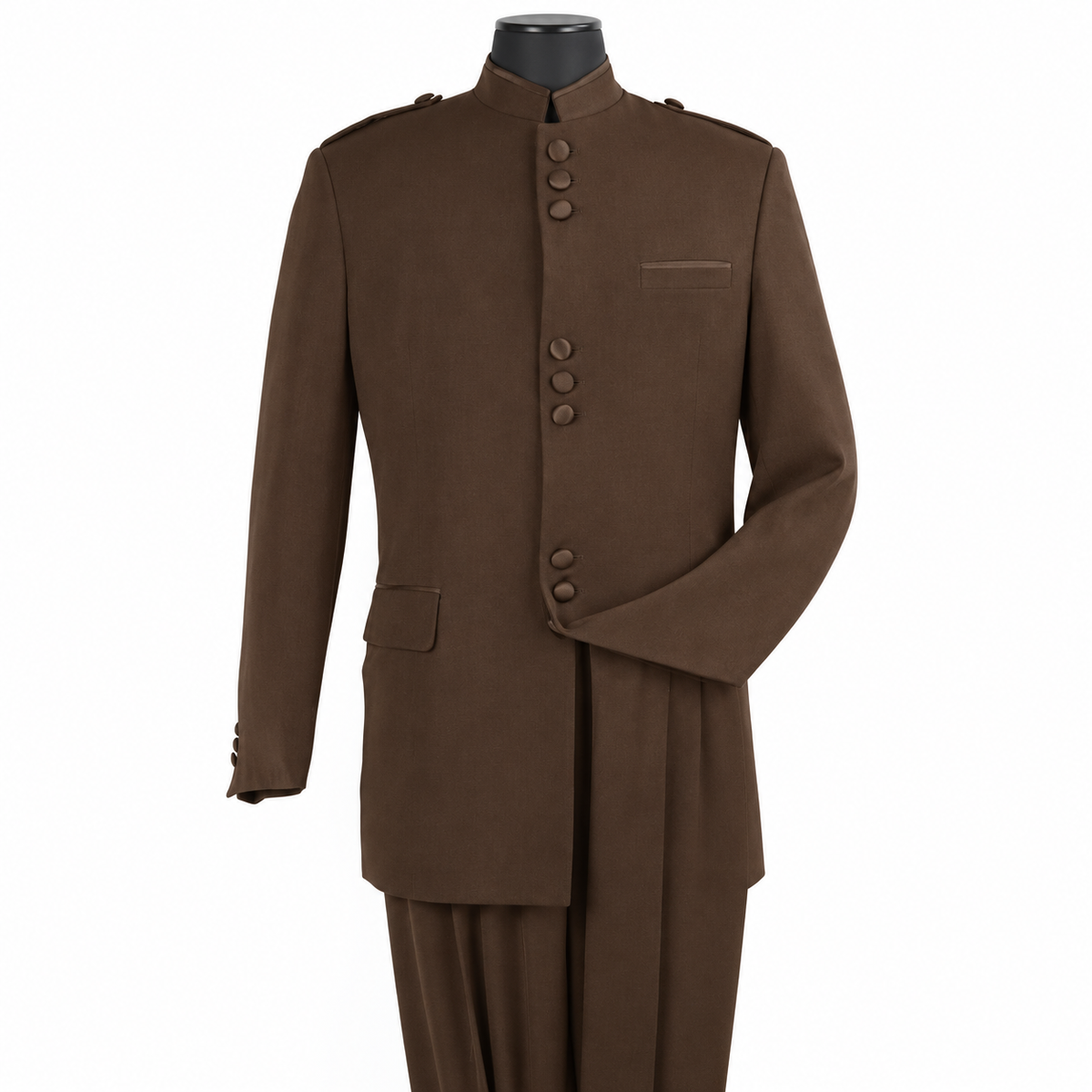Brown 2-Piece Nine-Button Mandarin Collar Suit, product view