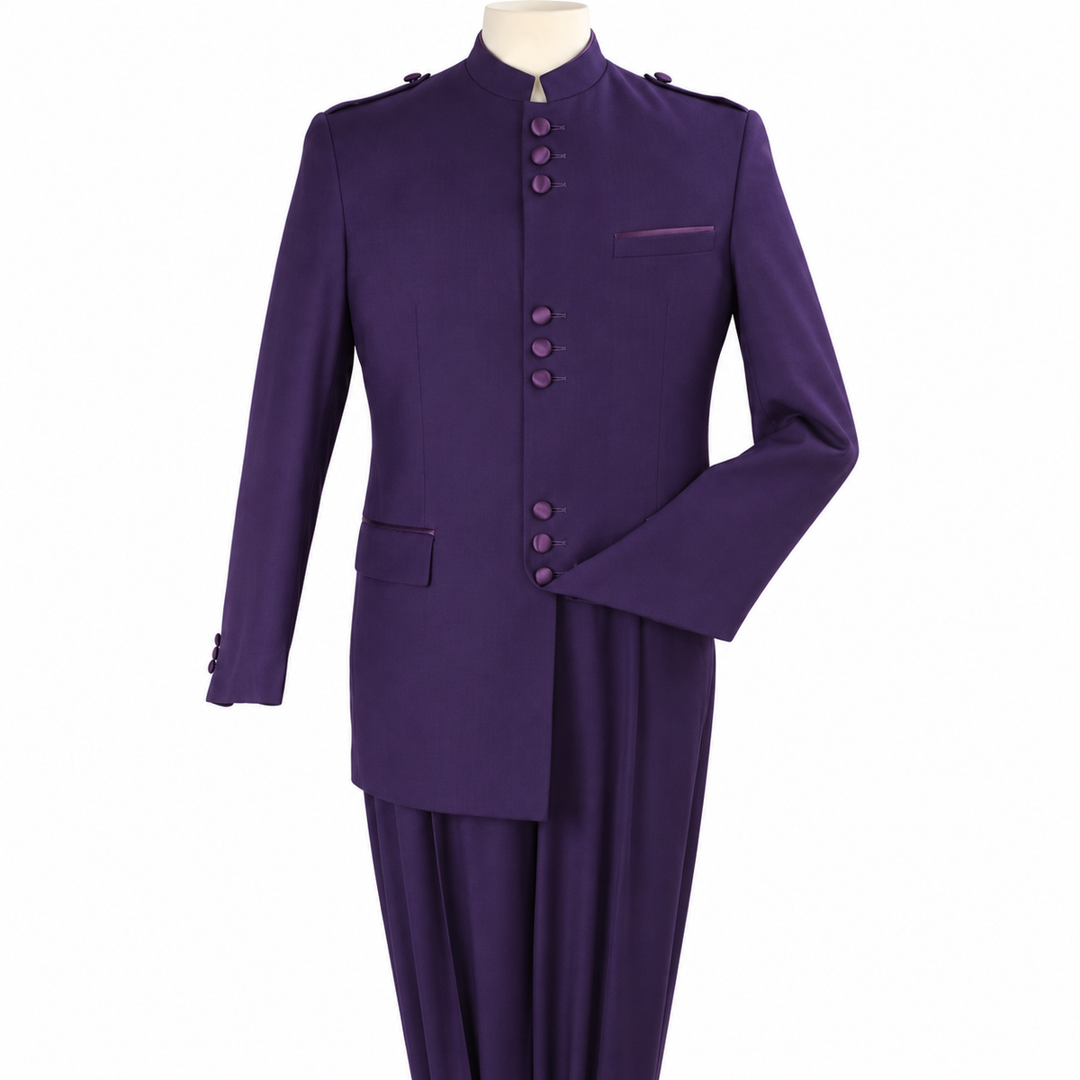 Purple 2-Piece Nine-Button Mandarin Collar Suit, product view