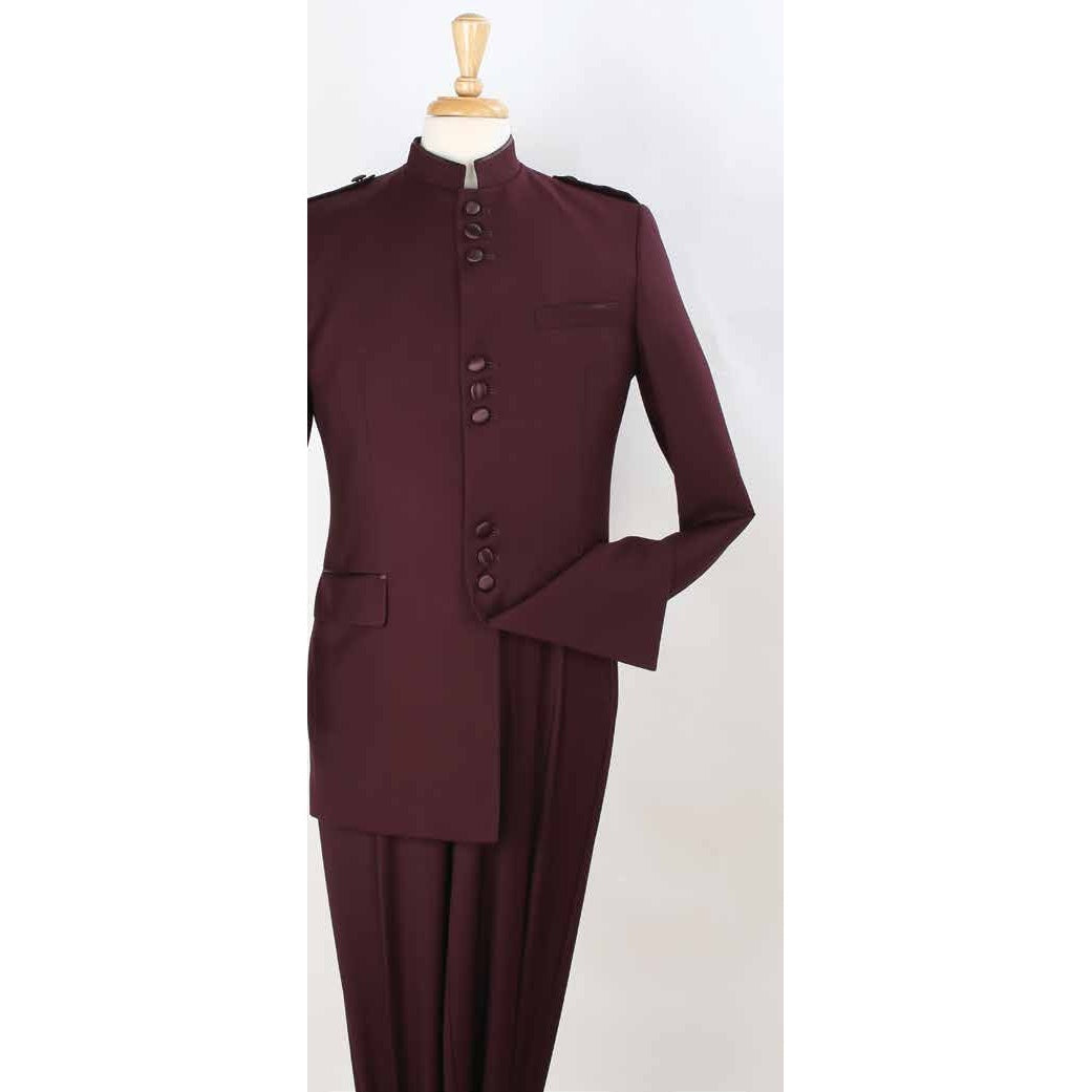 Burgundy 2-Piece Nine-Button Mandarin Collar Suit, original supplier reference
