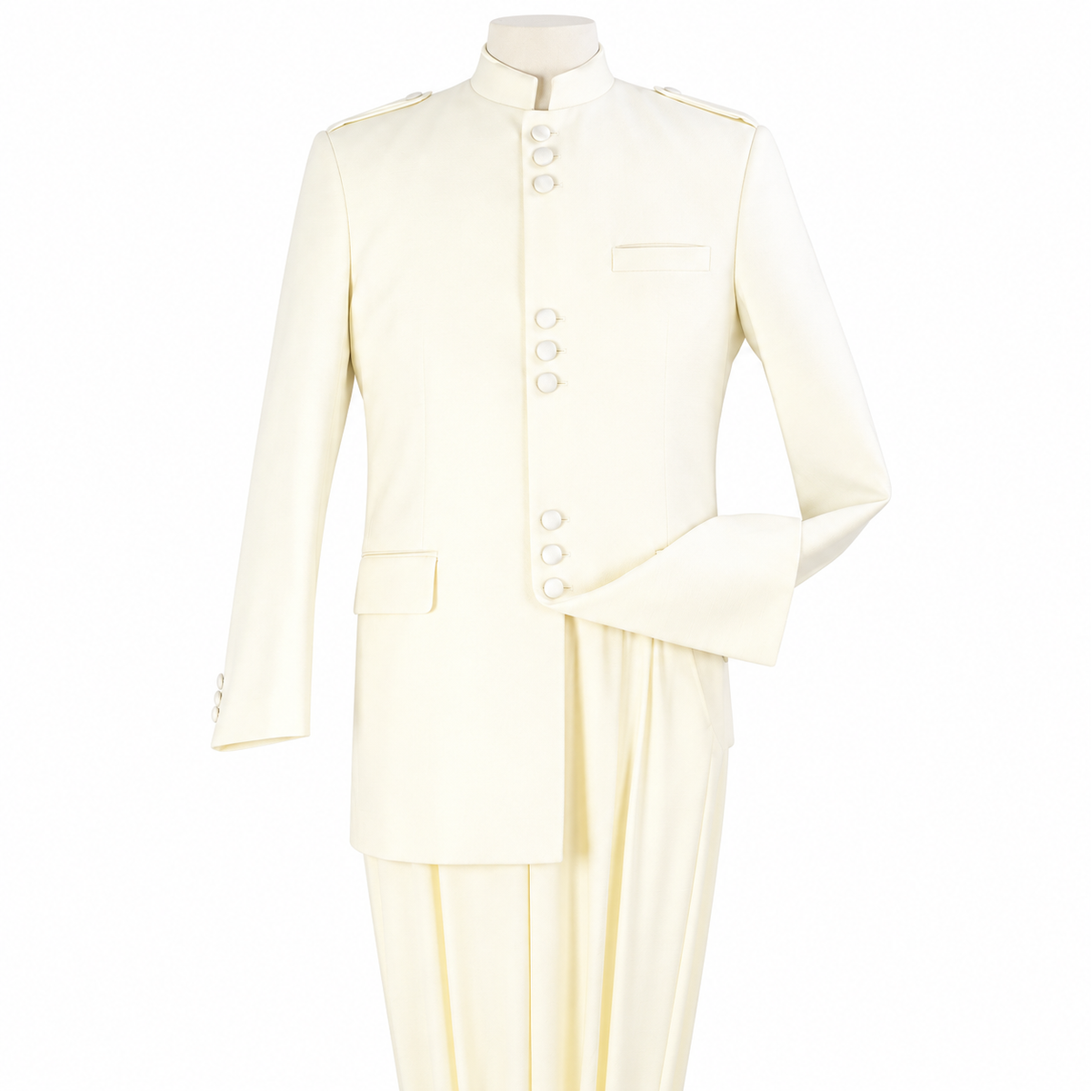 Off White 2-Piece Nine-Button Mandarin Collar Suit, product view