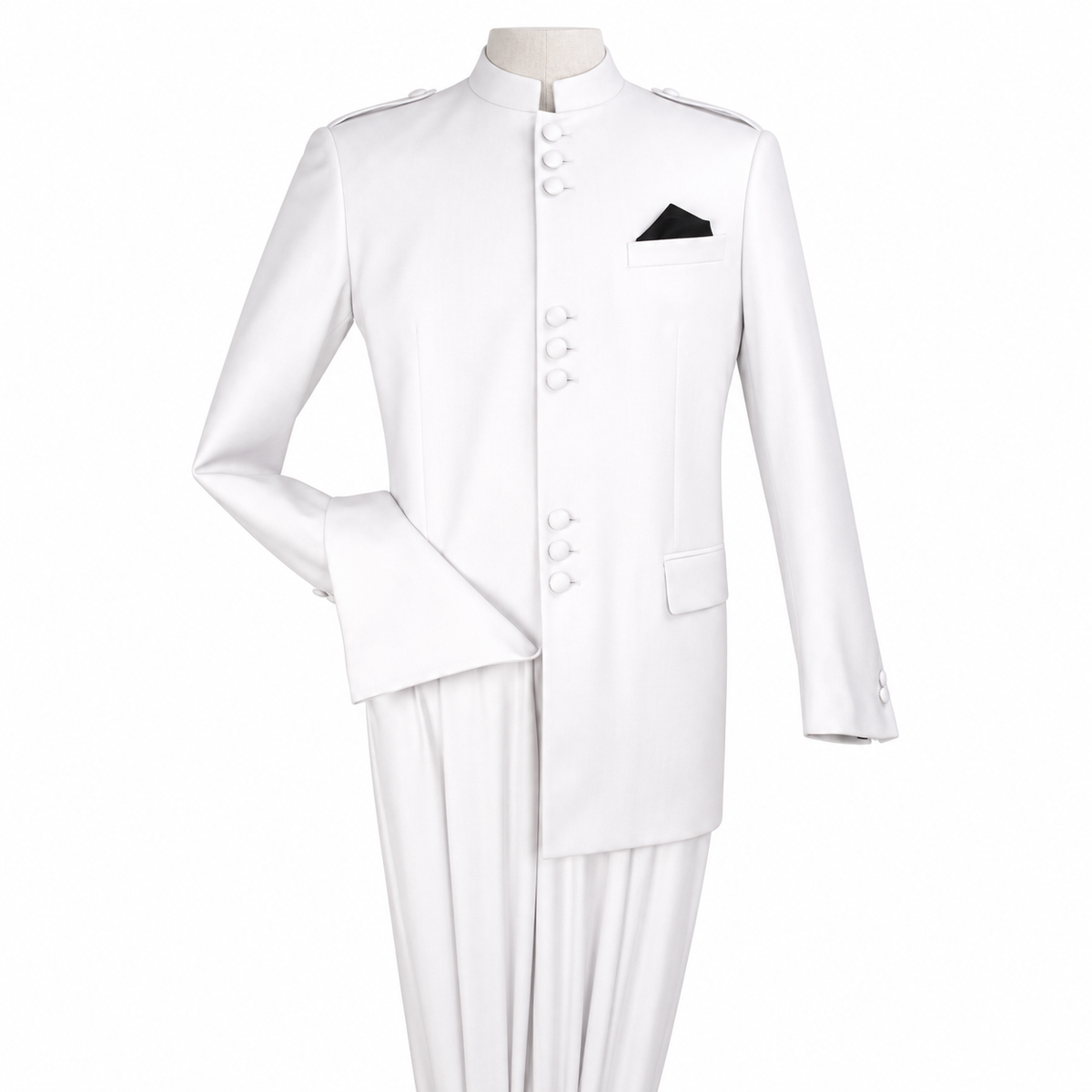Pure White 2-Piece Nine-Button Mandarin Collar Suit, product view