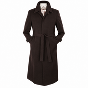 Brown Belted Wool Gabardine Duster Coat