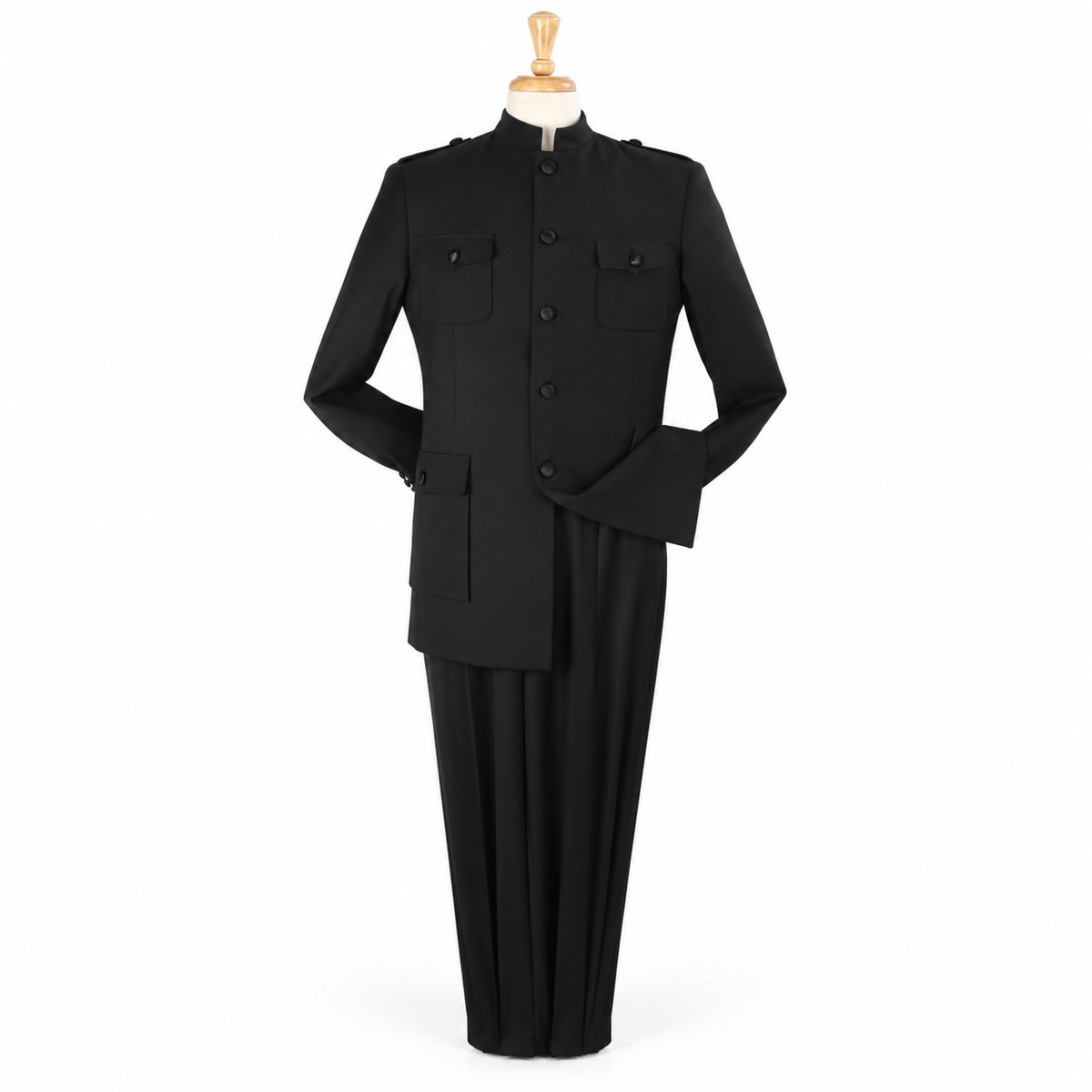 Black 2-Piece Mandarin-Collar Fashion Suit - front product view