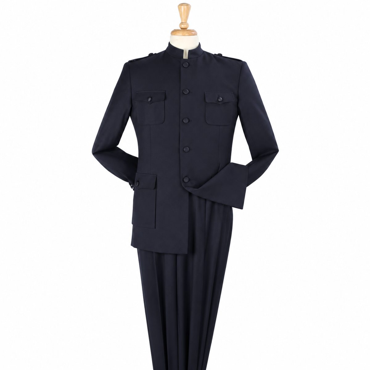 Navy 2-Piece Mandarin-Collar Fashion Suit - front product view