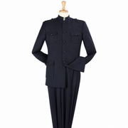 Navy 2-Piece Mandarin-Collar Fashion Suit