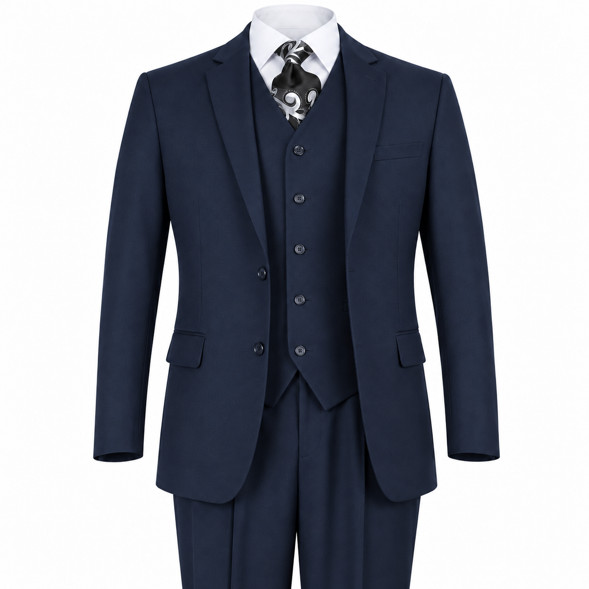 Navy 3-Piece Modern Fit Poplin Suit - front product view